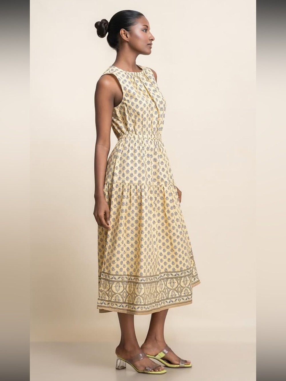 LOFT Yellow Floral-Print Sleeveless Midi Dress